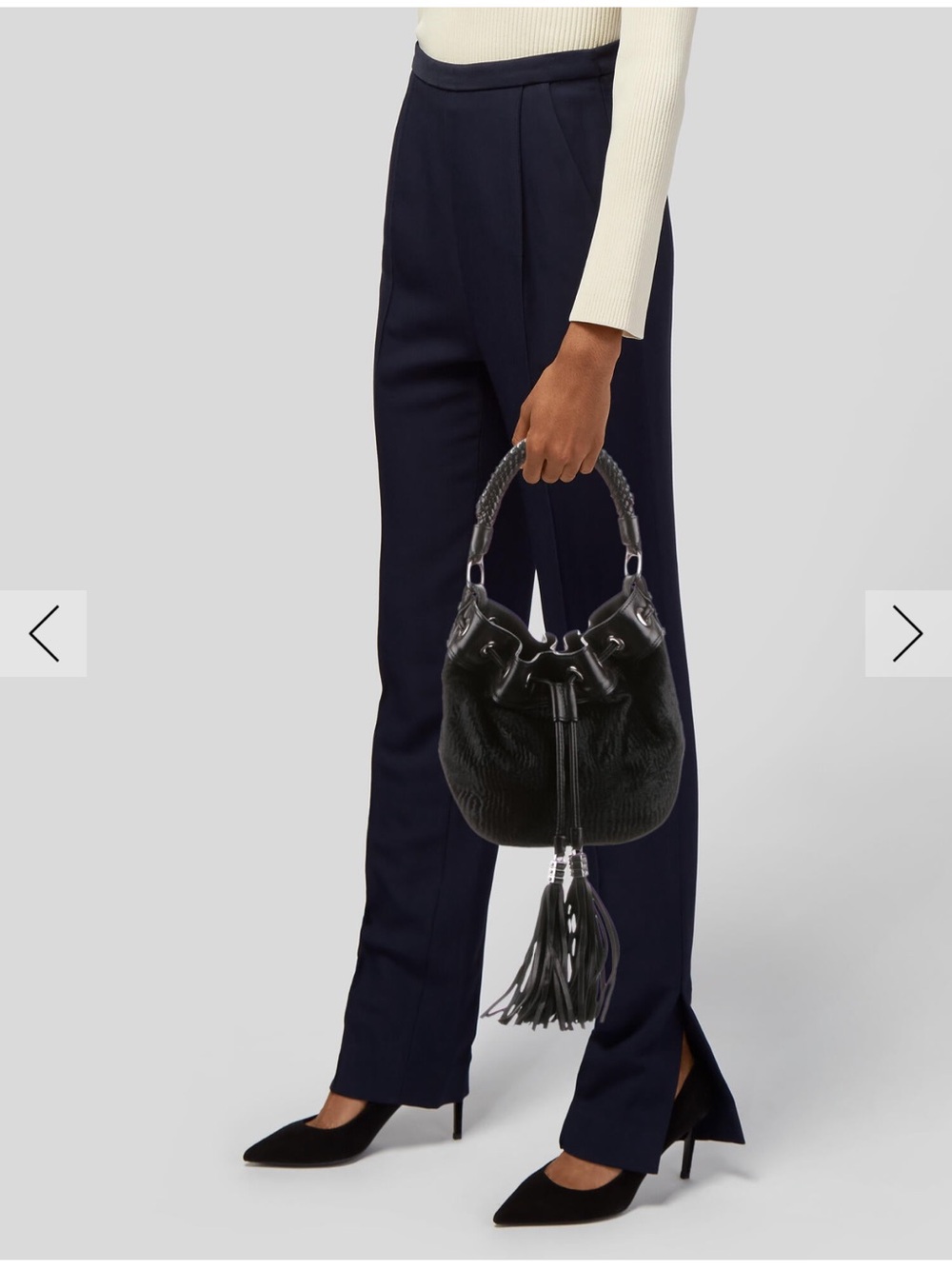Monika Chiang Black Leather Bucket Bag with Braided Handle